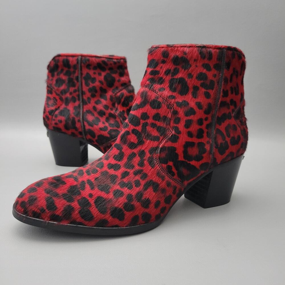 Zadig & Voltaire Molly Ankle Boots Pony Calf Hair Red Leopard Chunky Heel 40/9US
